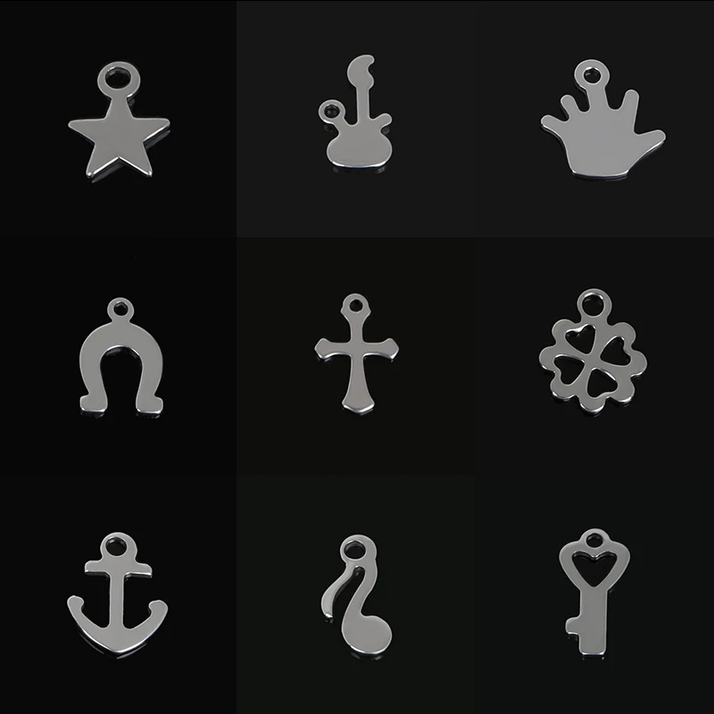 

Beadia 50pcs Mix Size Rudder Cross Music note Key Clover... Stainless Steel Charms Pendant Findings For Fashion Jewelry Making