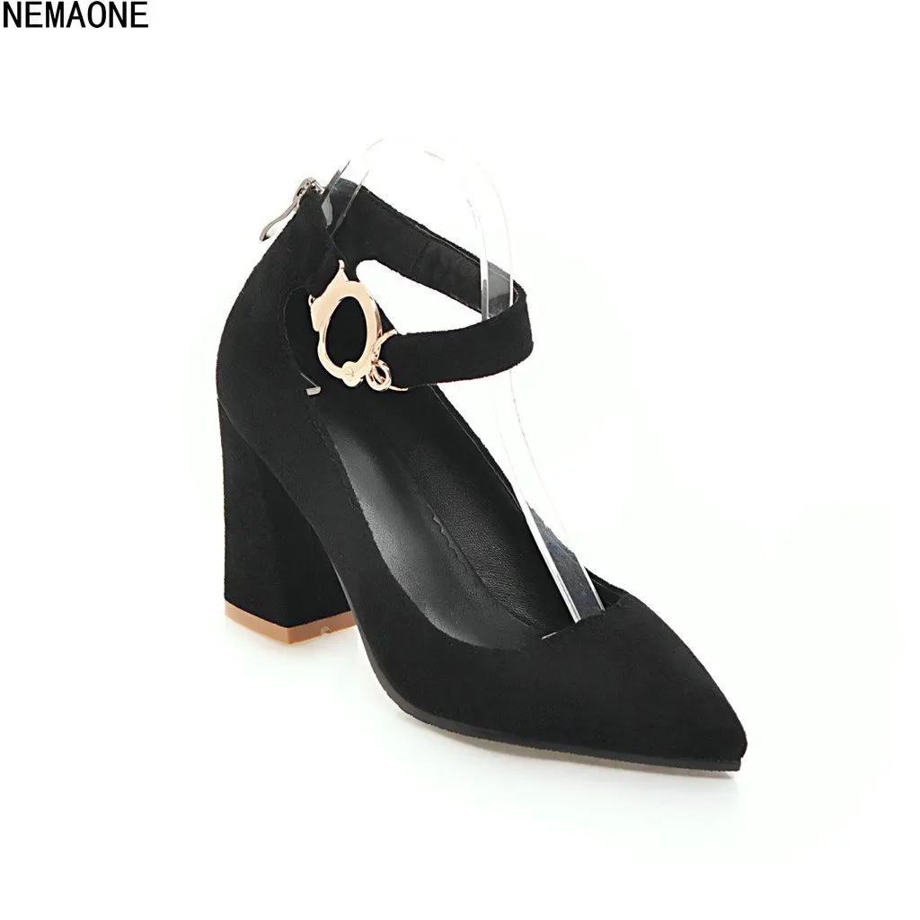 

NEMAONE 2018 New Spring And Autumn Fashion Simple Women Shoes Square Heels Pointed Toe Flock Pumps
