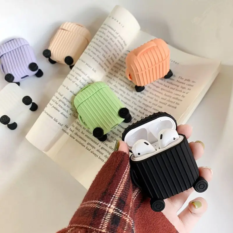Fashion Cute Suitcase Trunk Case For Apple Airpods 1/2 Luggage Design Charging Box Protect Cover