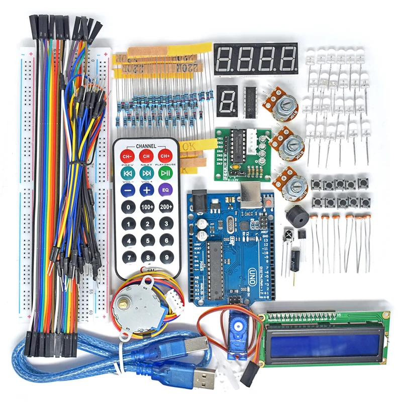 Новинка 2017 года UNO R3 совета проекта Супер Starter Kit для Arduino Шаговые двигатели 1602 ЖК-дисплей DIY проект