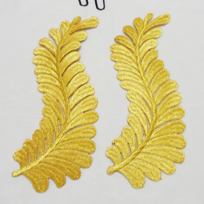 

Embroidery flowers patches gold lace leaf applique collar wedding dress formal dress accessories fabric patch 5 pairs
