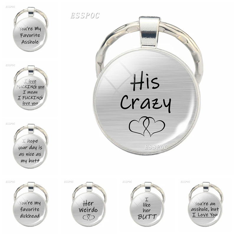 

Fashion Couples Keychain Funny Love Letters Glass Dome Metal Keychain Charm Gift For Lover Couples Vindication Jewelry