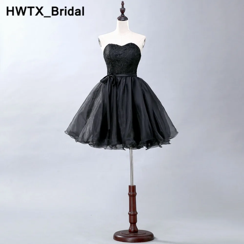 

2018 Black Ball Gown Bridesmaid Dress with Sweetheart Neck Short Lace Wedding Party Dress Organza Women Bridesmaid Dresses