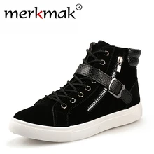 Neue 2016 mode männer stiefel marke design männer stiefeletten casual flock PU patchwork punk rock kette high top flache schuhe für männer