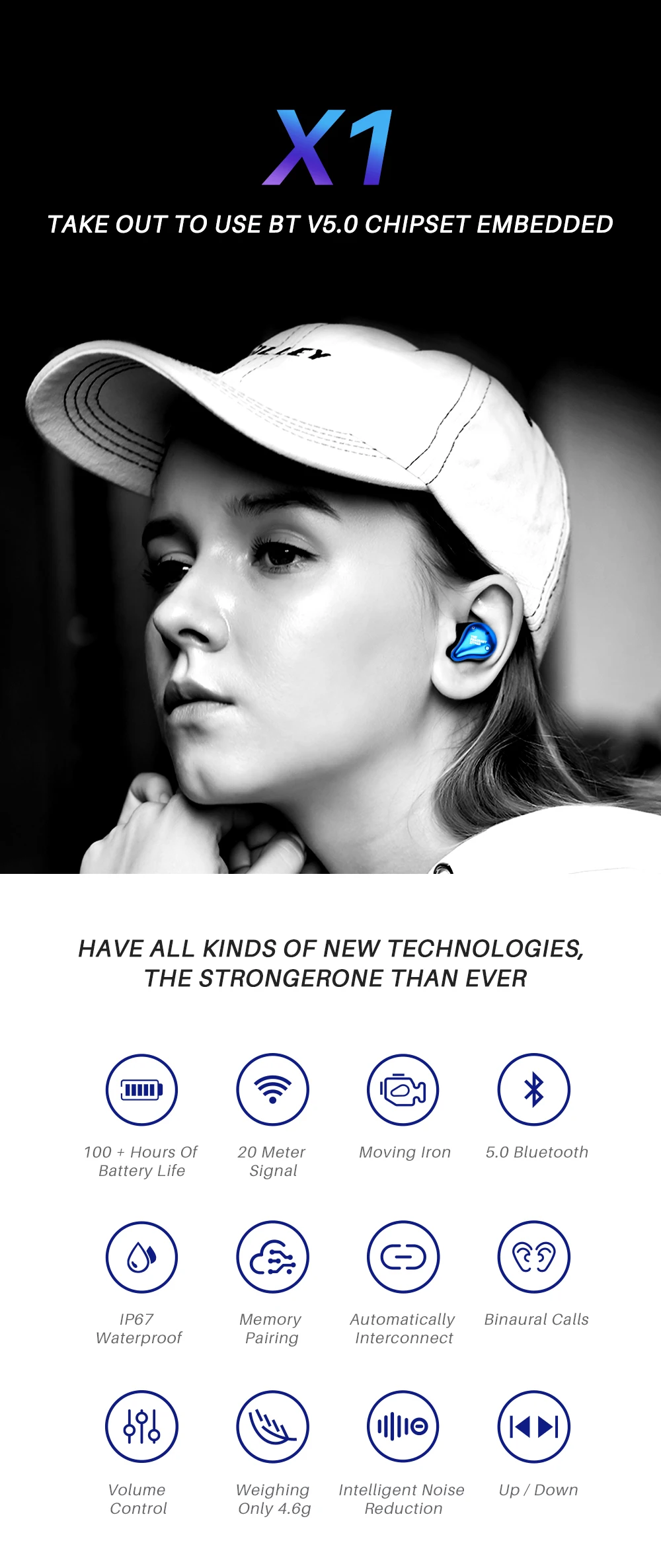 TFZ X1 истинный беспроводной Bluetooth 5,0 наушники стерео балансный арматурный драйвер водостойкий мини Tws Bluetooth наушники