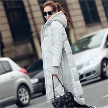 2016 Women Winter Down Cotton Jacket Long Women Coat Thick Female Warm Clothes Parka Hooded Plaid Stitching High Quality Coats