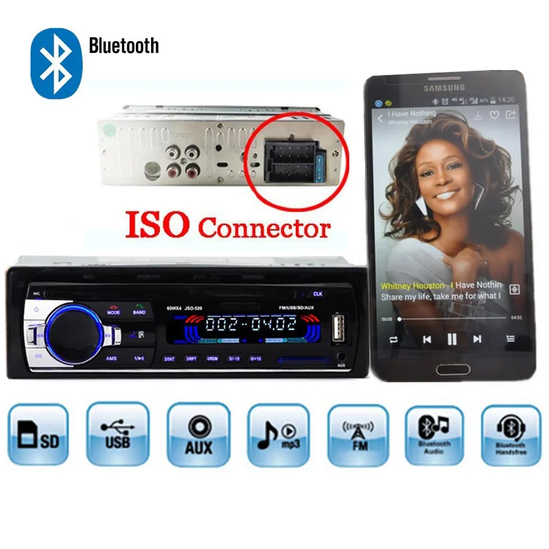 JSD520 Автомобильный Радиоприемник 12 В Bluetooth V2.0 Стерео тире 1 Din FM Вход Aux Приемник SD USB