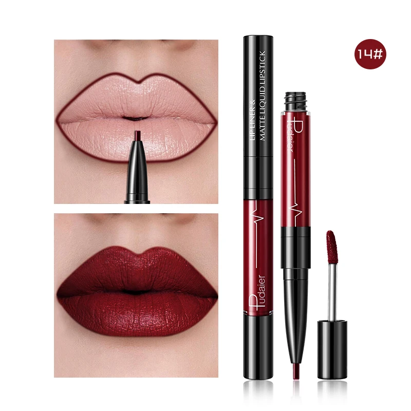 

Pudaier Double Head Lip Gloss Lip Liner Pencils Waterproof Long Lasting Pigment Nude Dark Red Lipliner Pen Matte Make Up Beauty