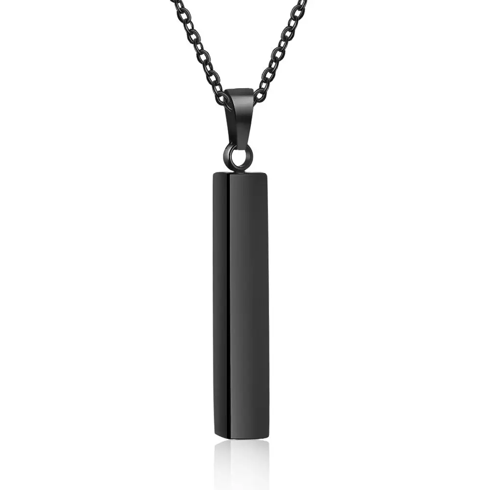 Engraved Name Necklace Personalised Gift Black Color Strip Pendant Stainless Steel Necklaces & Pendants (JewelOra NE102646)