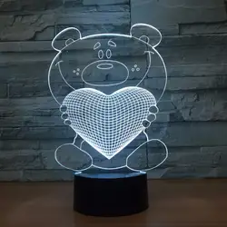 Мультфильм милый Сердце Медведь Форма СВЕТОДИОДНЫЙ 3D лампа 3D детский ночник спальный свет освещение в помещении атмосфера лампа лучший