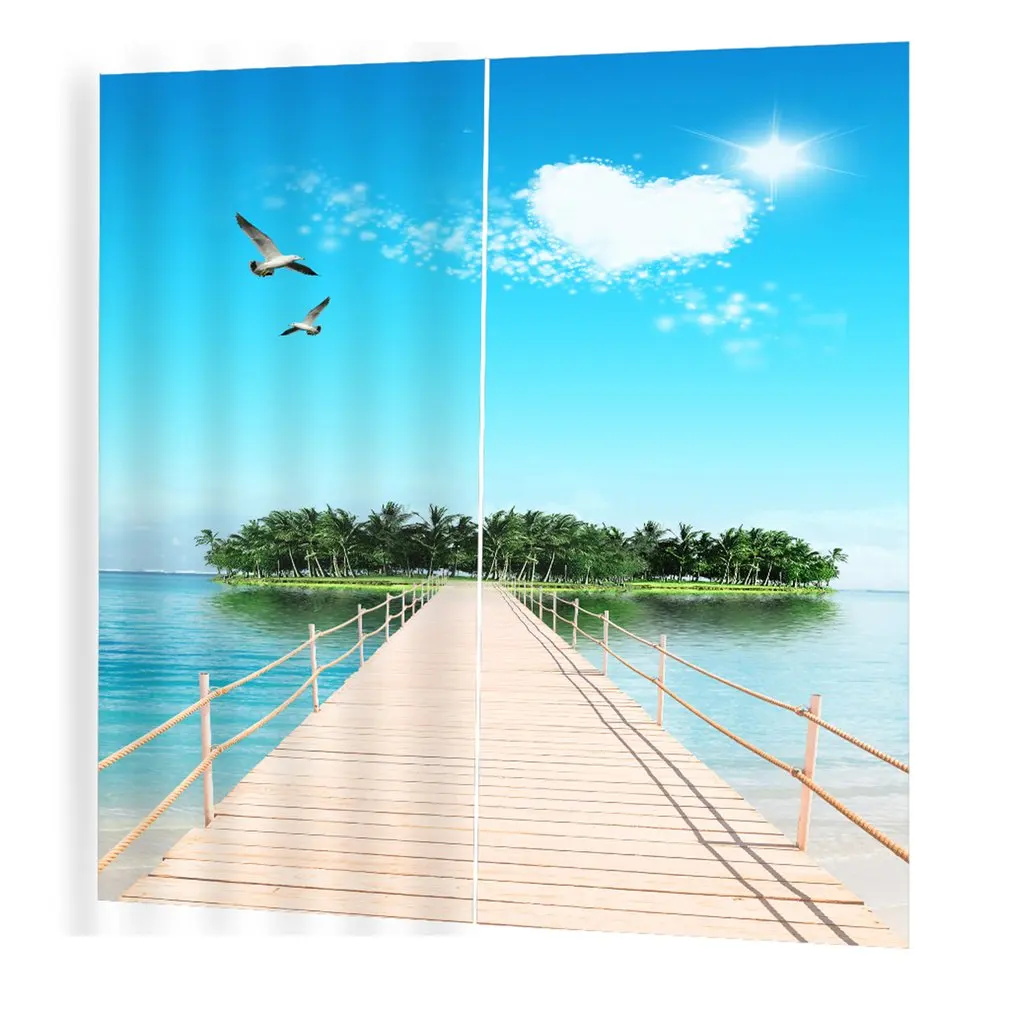 

Seaside View Pattern Curtains Divider Nice Window Curtain 150*166 Romantic Curtains For Living Room