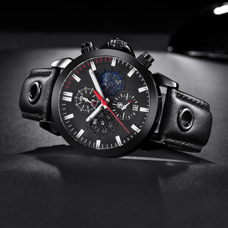 

BENYAR Chronograph Men Watches Fashion Men 's Jewelry Luxury Brand Quartz Wristwatch Genuine Leather Watch