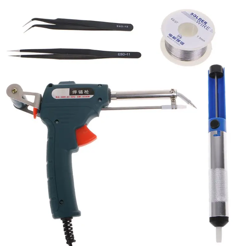 

5Pcs/Set 220V 60W Tin Soldering Iron Kit Automatic Send Tin Gun Electric Soldering Iron Solder Sucker Tweezer Wire Welding Tool