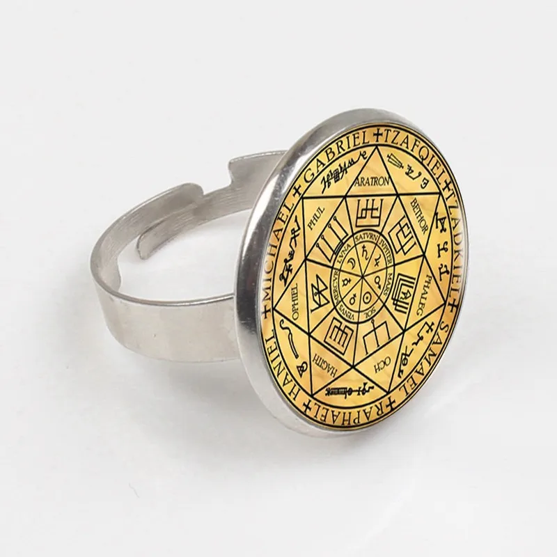 

Seals Of The Seven Archangels Ring Statement Silver Ring For Women Dress Accessories Glass Photo Jewerly