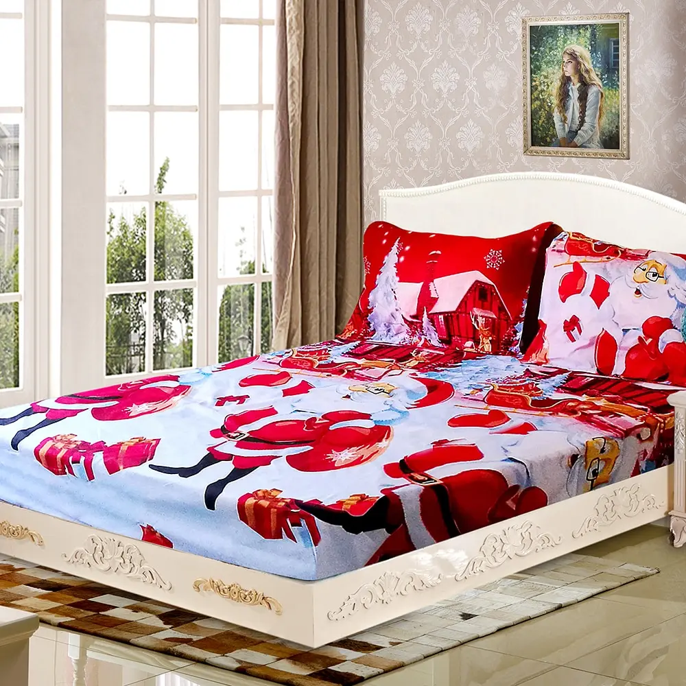 

Christmas New Year Bedding Set Micro Fiber 3D Printed Bed Sheet + Pillowcase + Bed Sheet Set Christmas Decorations Three Sizes