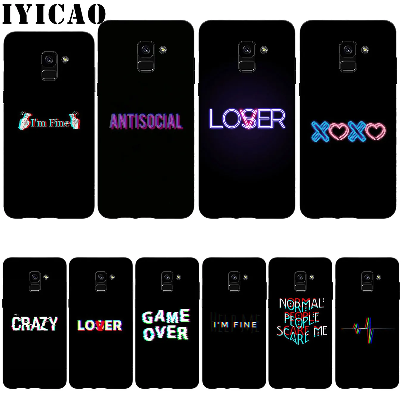 Iyicao Цвет текст на черном фоне Мягкий силиконовый чехол для samsung Galaxy A6 плюс A9 A8 A7 2018