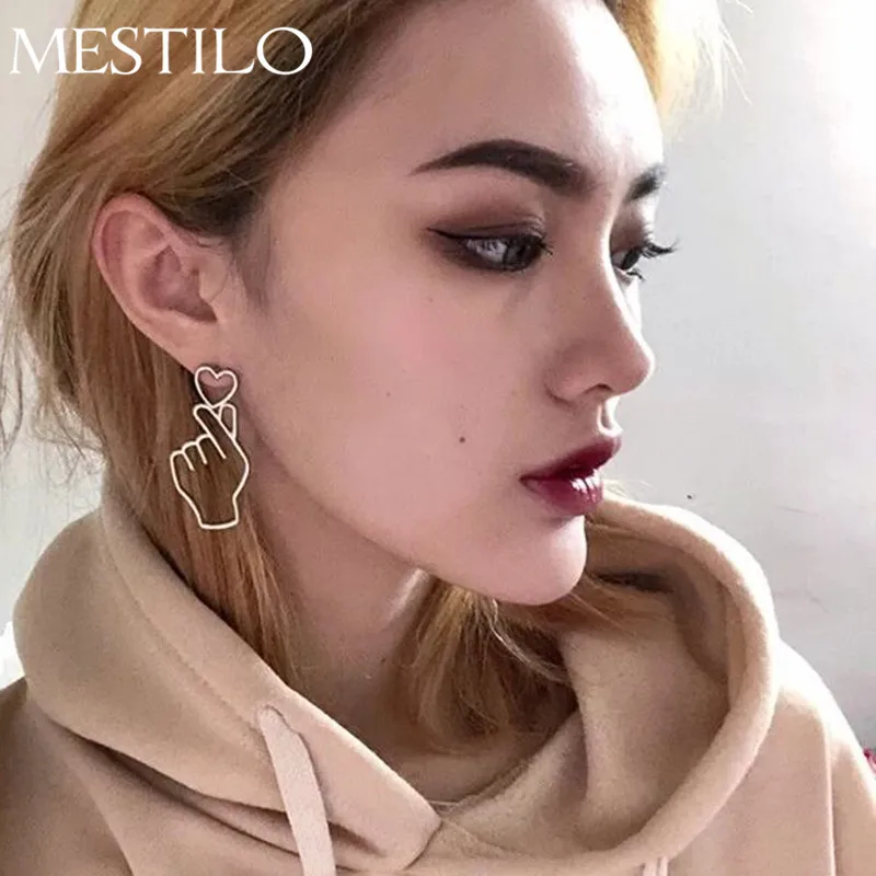 MESTILO трендовые золотые серебряные полые жесты рука любовь сердце серьги для