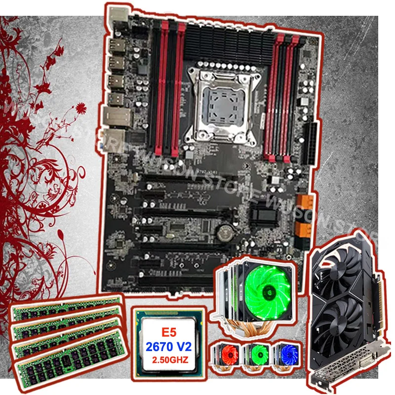 X79 gaming PC motherboard set brand Runing motherboard with CPU Xeon 2670 V2 2.5GHz with cooler