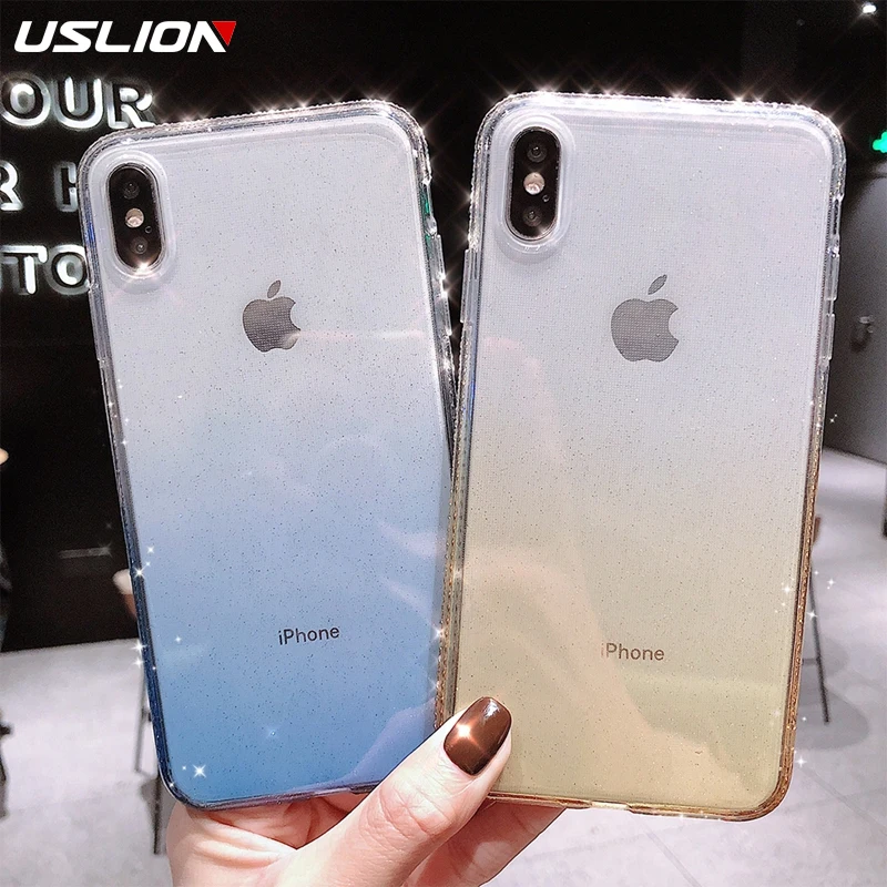 

USLION Clear Diamond Bling Phone Case For iphone 6 6S 7 8 Plus Luxury Gradient Glitter Case Soft TPU Glossy Cover XS Max XR X