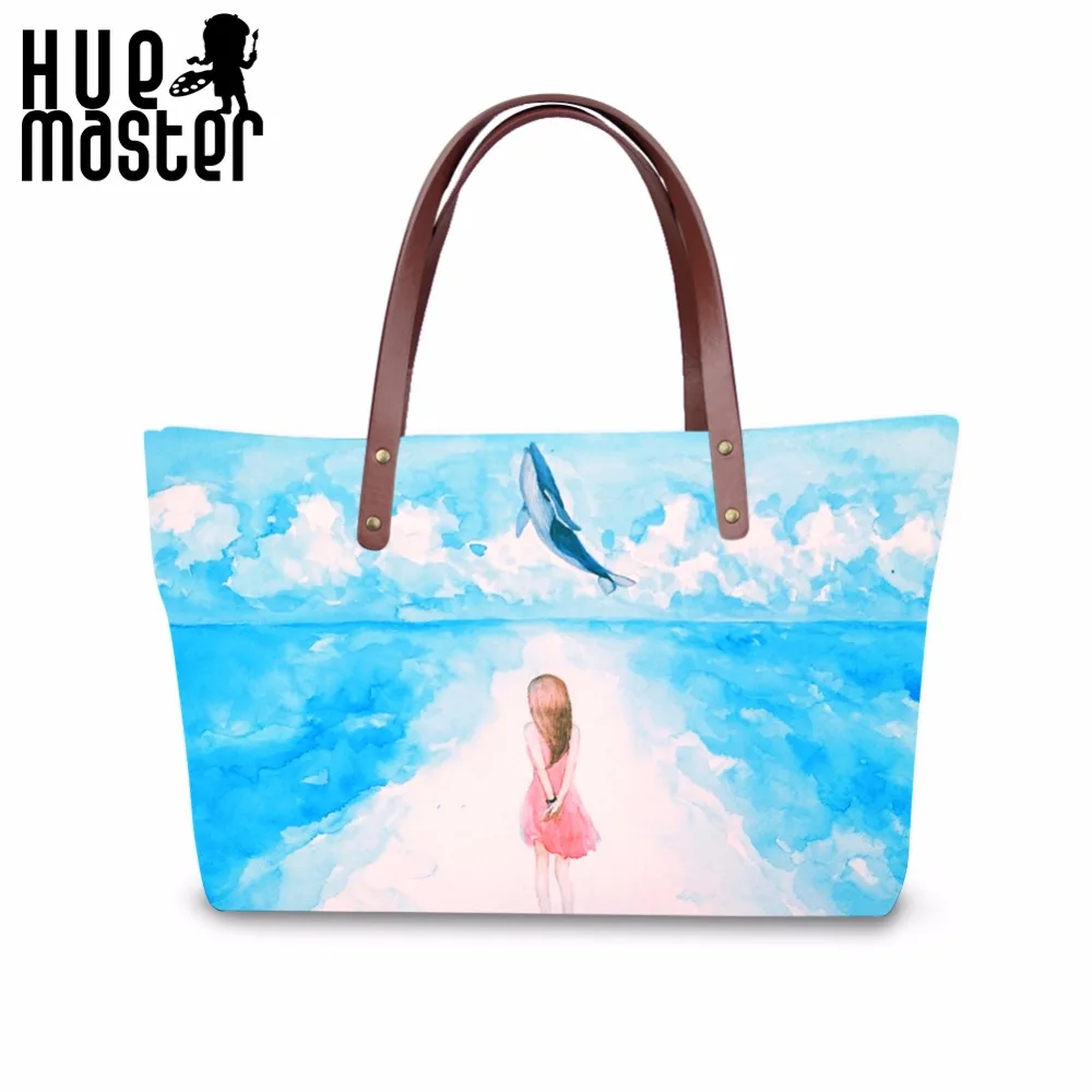 

HUE MASTER Fashion Cool Ladies Handbag Casual Travel Women Bags Watercolor Girl Prints Large Shoulder Bags Female Tote Satchel