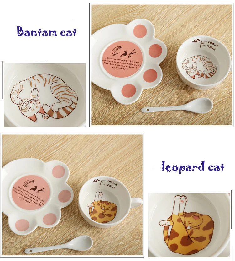Cartoon Cute Cat Mug Cup Set Creative Milk Tea Drink Breakfast Ceramic Cups Plates Coffee Animal Cup Heat-resistant Lovely Gift (6)