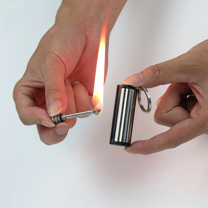 

Metal Permanent Matches Striker Rectangular Flint Stone Cigarette Lighters Keychain Instant Emergency Fire Matchstick