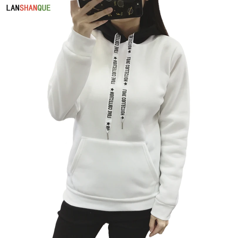 Женская Спортивная кофта LANSHANQUE повседневная однотонная белая толстовка с