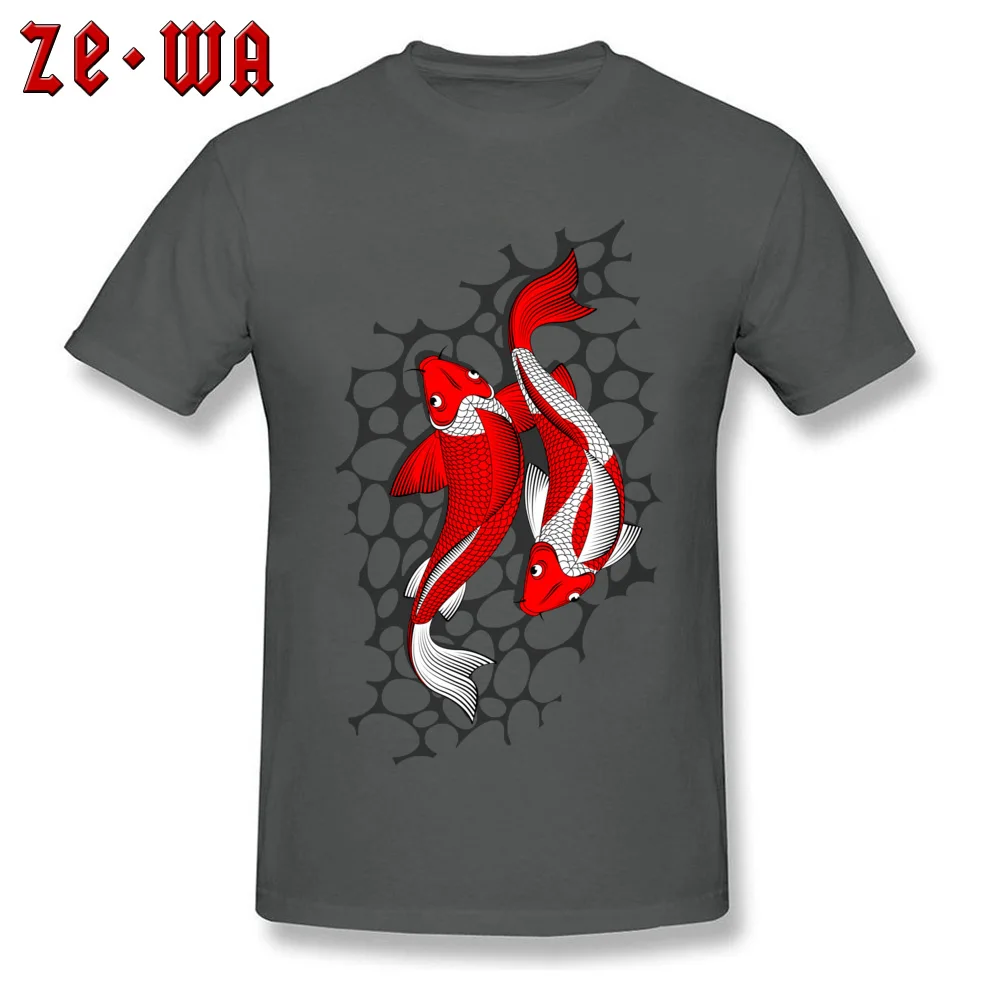 Ornamental Carp Fish on gray Brand Print Tops & Tees Crewneck Summer Autumn Cotton Short Sleeve Tshirts for Men Casual Tshirts Ornamental Carp Fish on gray carbon