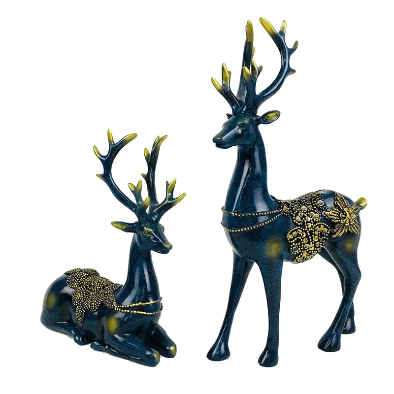 

High Quality 2Pcs Deer Resin Statues Home Decor Sculpture Modern Animal Ornaments Wedding Gift Home Cabinet Decor