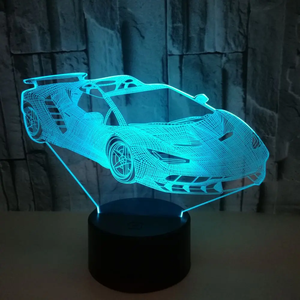 Acrylic Sports Car Design 3d Lamp Led Colorful Touch Remote Control Usb