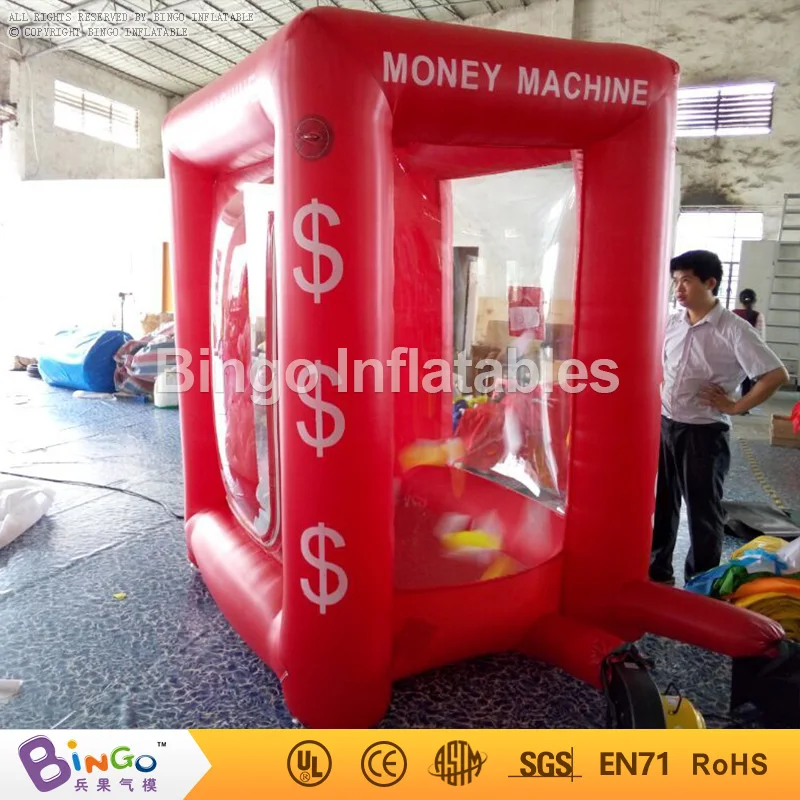  Customized red color 1.7X1.5X2.2 Meters inflatable cash grab machine promotional cubic inflatable m