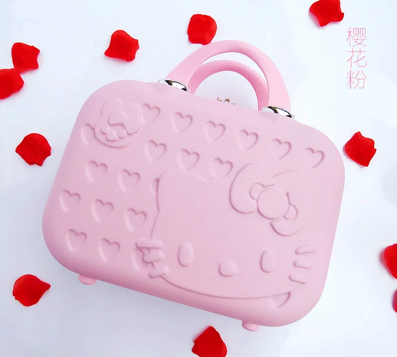 Hello kitty прекрасный 14 дюймов Косметический профессиональный макияж Чехол для переноски сумка красного цвета - Цвет: Pink