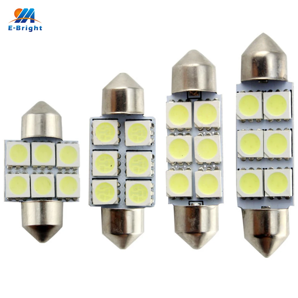 100PCS C5W 5050 6 LED 31mm/36mm/39mm/41mm Festoon Dome LED Light Bulbs