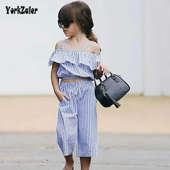 

Yorkzaler Baby Clothes Set 2018 Backless Tops +Stripe Short Pants Kids 2 Pieces Clothes Suit Girl Flounce Fashion Outfits