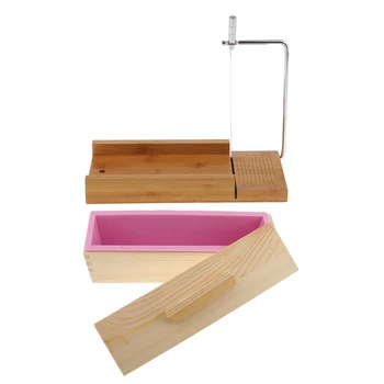 

1 Piece Wood Soap Cutting Tool Wire Slicer & 1 Piece Pink Silicone Mold Rectangle Shaped with a Wooden Box (Including Lid)