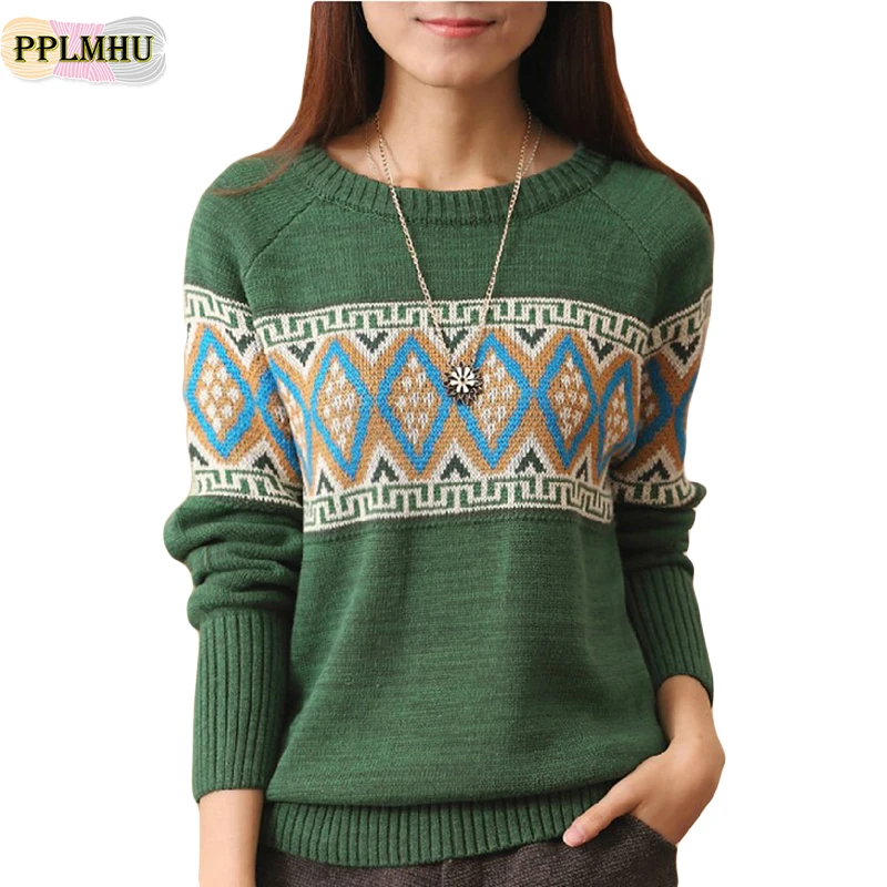 

Autumn Winter Print Round Collar Sweater Women 2018 Fashion New Loose Pullover Jumper And Hot Sale Long Sleeve Christmas Sweater