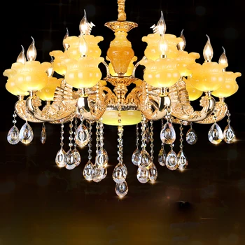 

led e14 European Zinc Alloy Jade Crystal Chandelier LED Light LED Lamp For Foyer Bedroom Dinning Room Lounge Area Hotel Villa