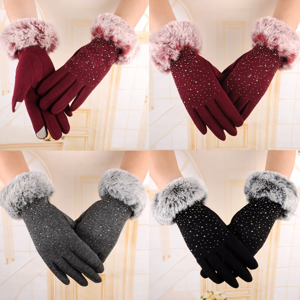 Зимние женские модные теплые толстые хлопковые перчатки, зимние Элегантные Перчатки для девушек, luvas femininas