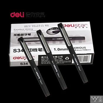 

12pcs/box Deli Stationery S34 Large Capacity 1.0mm Carbon gel Pen business stationery Core Pens Bold Matte Black Signature