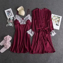 Лидер продаж, женское кружево для отделки, пикантное платье, комплект в китайском стиле, вискоза ночная рубашка, 2 шт., женское кимоно, халаты, белье, ночная рубашка