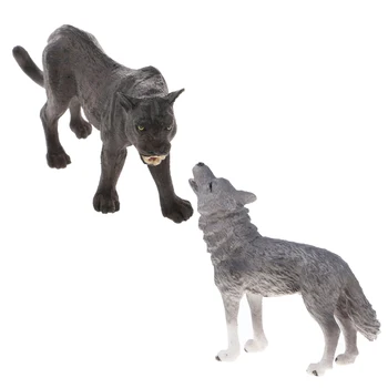 

2Pcs Lifelike Wild Animal Model Figurine - Howling Wolf Action Figures - Kids Nature Science Toy Gift - Grey Wolves Decor