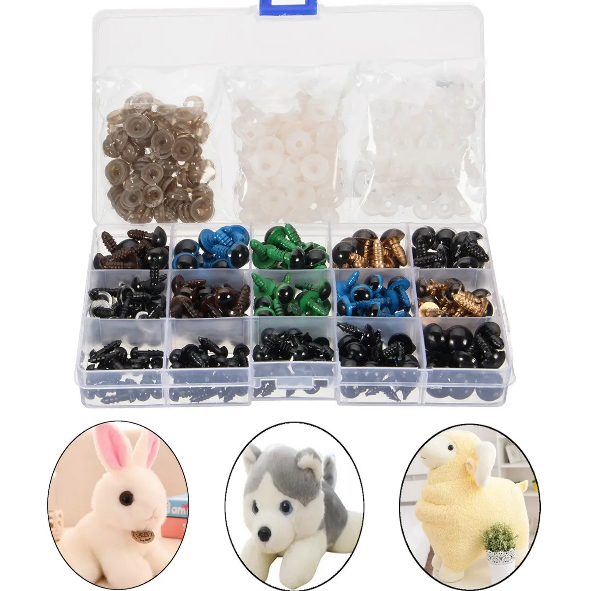 

New 264Pcs 6-12mm Black Colorful Thread Eyes For Teddy Bear Doll Felting Animals Toy Googly Eyes Used For Doll Accessories