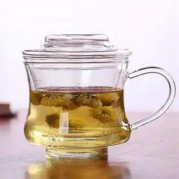 

Thick transparent heat-resistant glass tea cup with cover glass filter and water glass office Cup