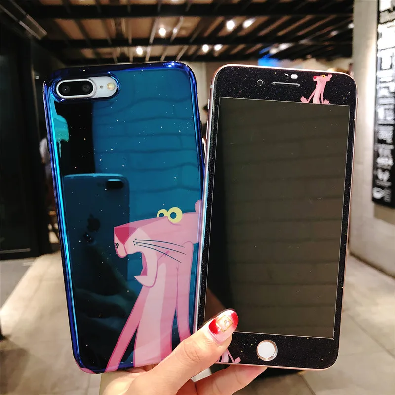 Для iPhone 8Plus милый розовый пантера чехол + стекло flim пленка для экрана из