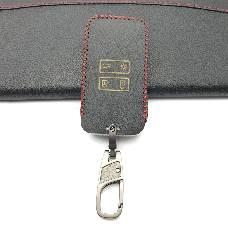 Кожаный чехол для автомобильных ключей, подходит для Renault Koleos Megane Scenic Kadjar Sandero, 4 кнопки, бумажник, держатель для ключей, защита
