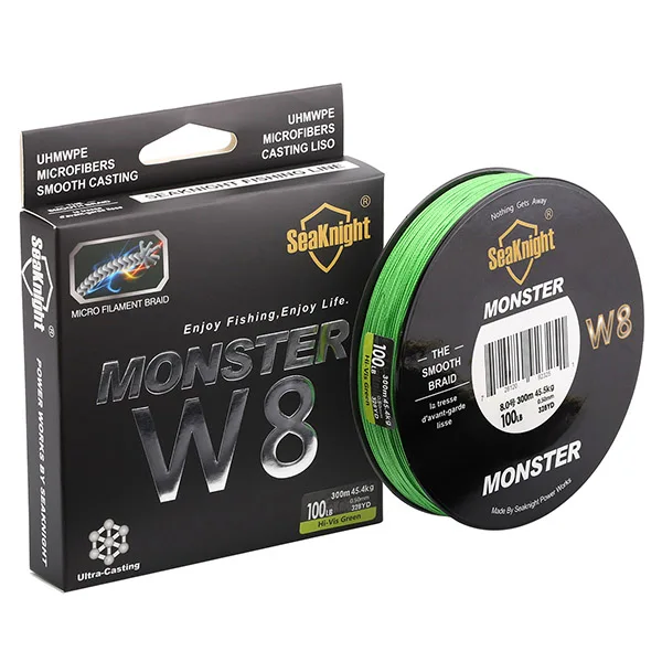 SeaKnight MONSTER W8 Fishing Line 300M 8 Strands Braided PE Line 15 20 30 40 50 80 100LB - Цвет: Hi vis green