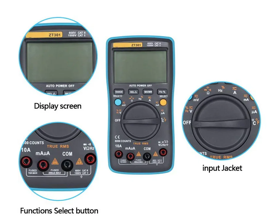 ZT301 ZT302 ZT303 Цифровой мультиметр 8000 9999 19999 отсчетов True RMS Многофункциональный AC/DC Напряжение Температура постоянной ёмкости, универсальный конденсатор тестер