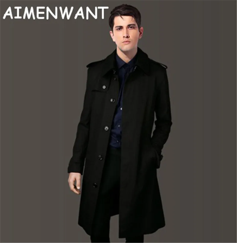 Men's Clothing 2017 Single Breasted Long Trench Coat Male