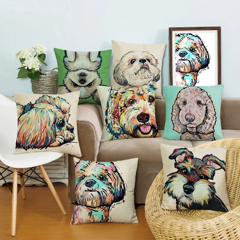

Square Linen Dachshund Cute Pet Dog Print Pillow Case Teckel Decorative Pillow Cover Sofa Chair Cushion Cover 45x45cm