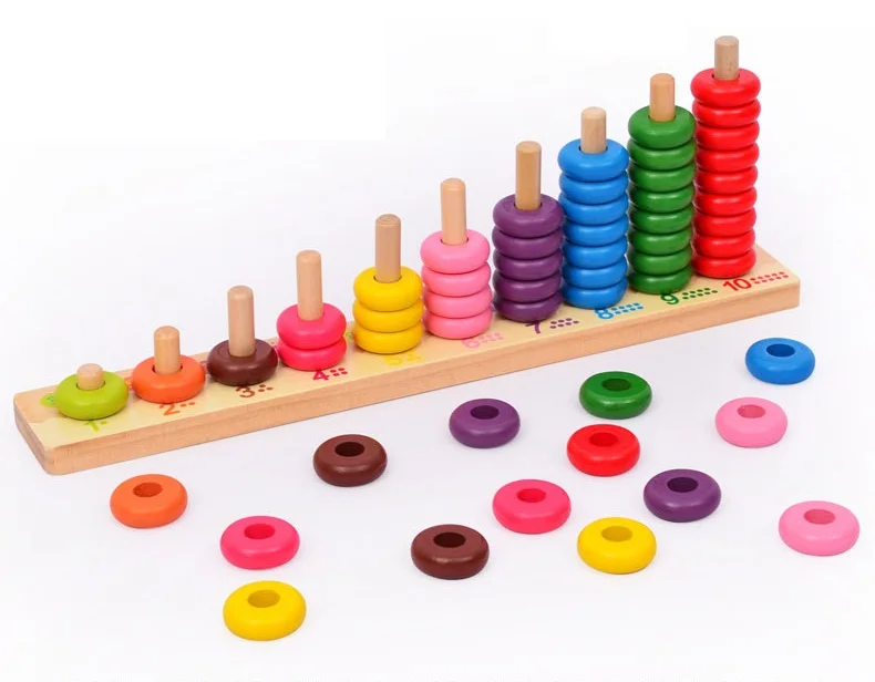 Brinquedo de Madeira Presente para as Crianças Sukitoy Rainbow Frisado Blocos Clássico Aprendizagem Educacional Montessori Matemática Oyuncak 35*13*6 cm 8 Cheap Brinquedos mat.